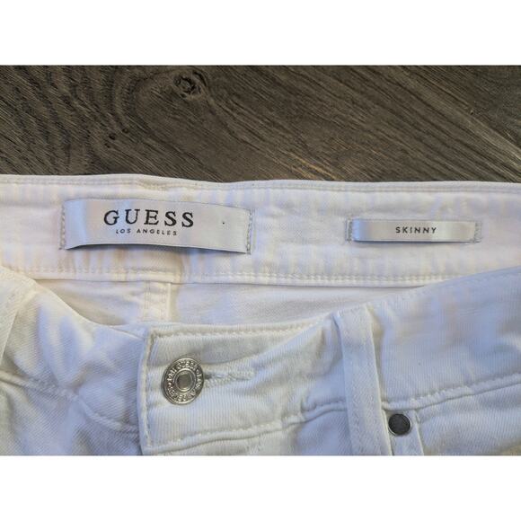 Guess High Rise Skinny Ankle Jeans White Sz 34 Distressed - Picture 3 of 8